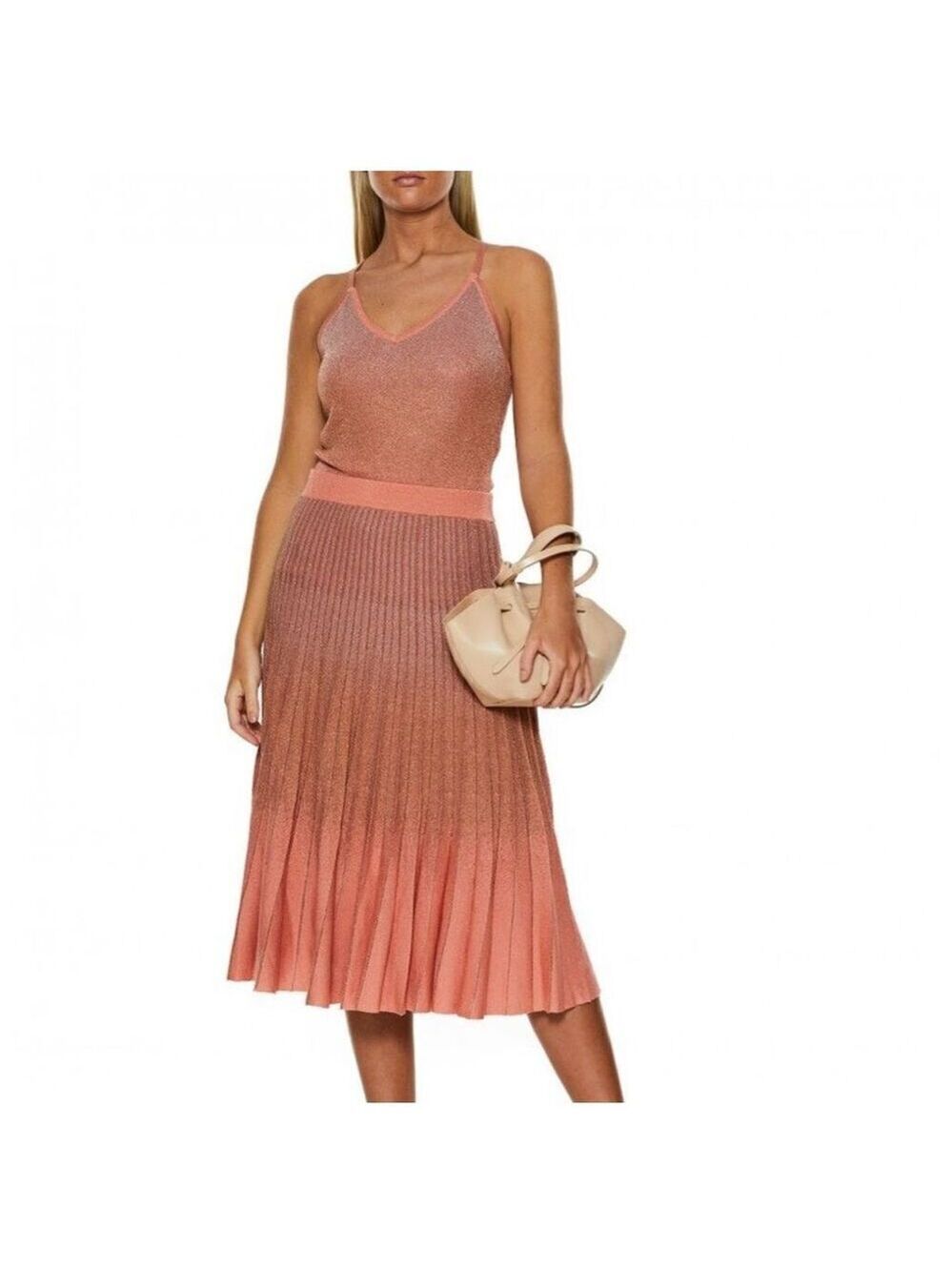 NWT Baum Und Pferdgarten Sleeveless V-Neck Knitted Chandra Top Peach Lurex Small